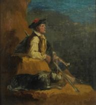 Henry Alkin 1805 - Shepherd and dog, 19th century oil on canvas, inscription and Christies label