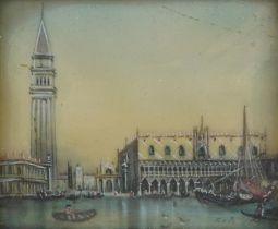 Italian portrait miniature hand painted with view of St Mark's Square Venice housed in a cream and