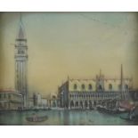 Italian portrait miniature hand painted with view of St Mark's Square Venice housed in a cream and