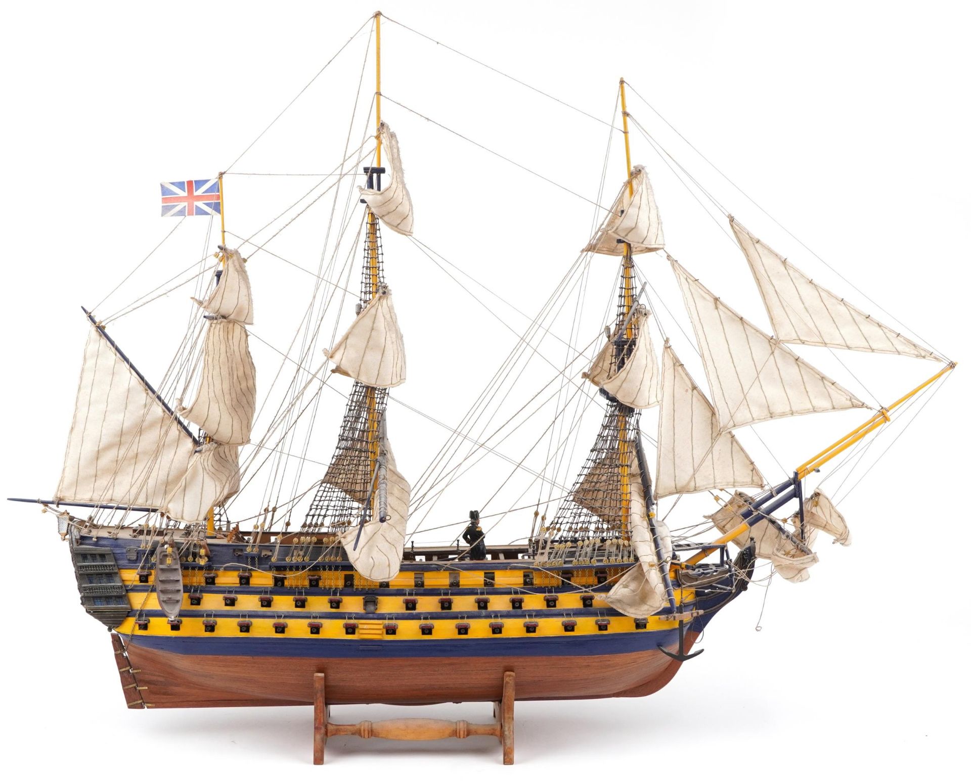 Large hand painted wooden model of HMS Victory on stand together with a Del Prado figure of Vice - Image 3 of 4