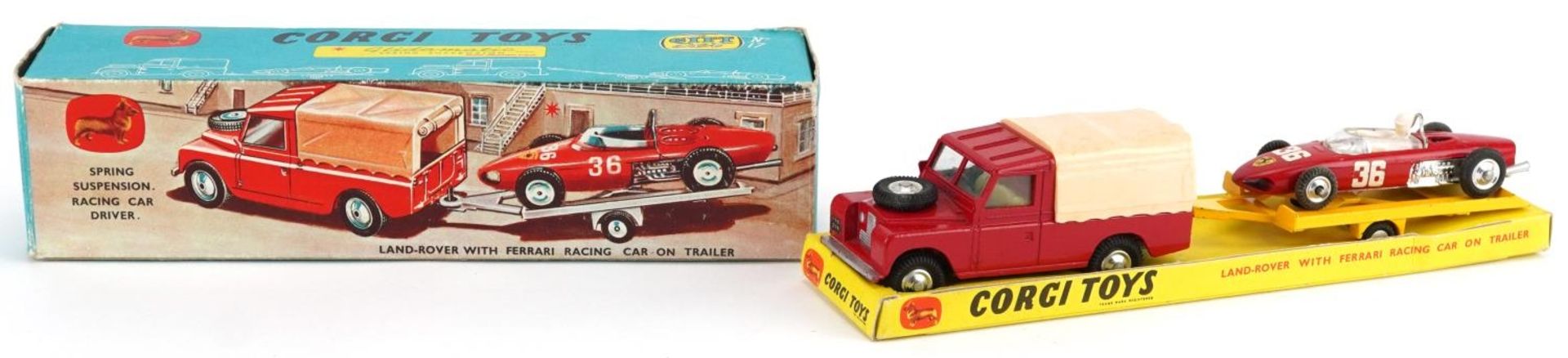 Vintage Corgi Toys diecast Land-Rover with Ferrari racing car on trailer gift set with box, no 17