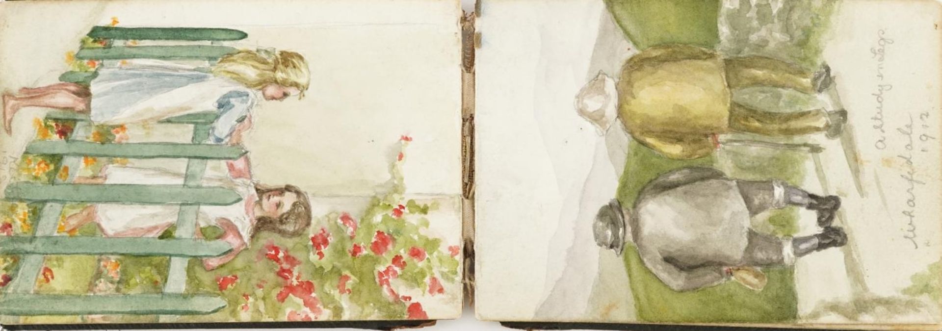 Early 20th century artist's travel sketchbook housing various watercolours and pencil sketches - Image 8 of 15