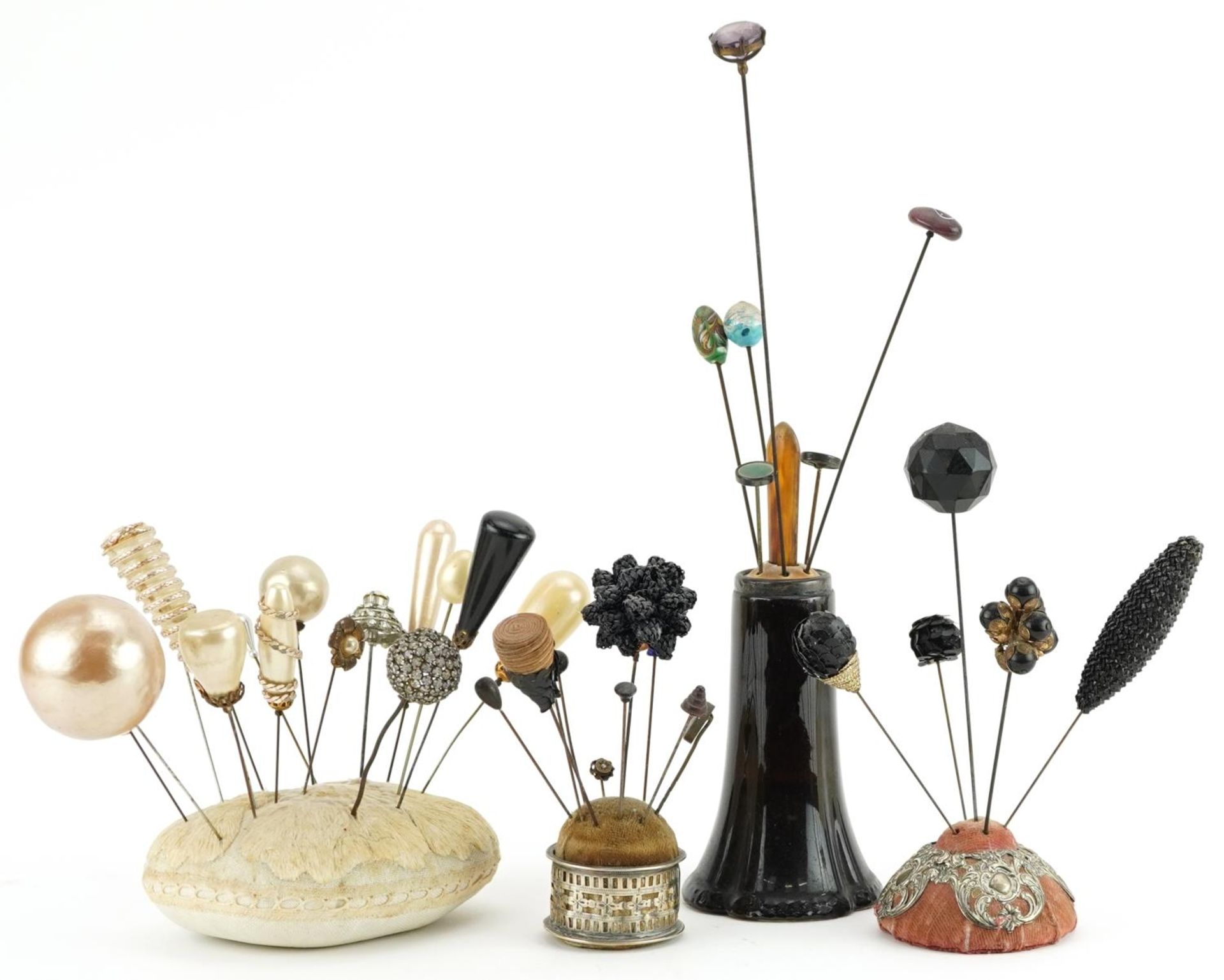 Collection of early 20th century and later hatpins arranged in four hatpin stands including two - Image 4 of 4