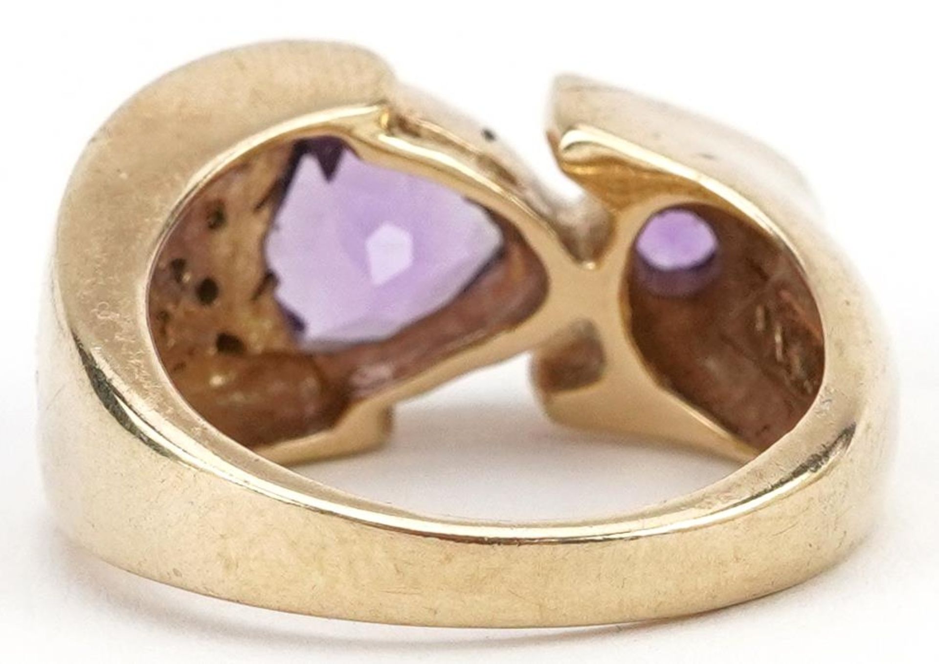 Modernist 9ct gold amethyst and diamond ring, size T, 13.6g - Image 3 of 5