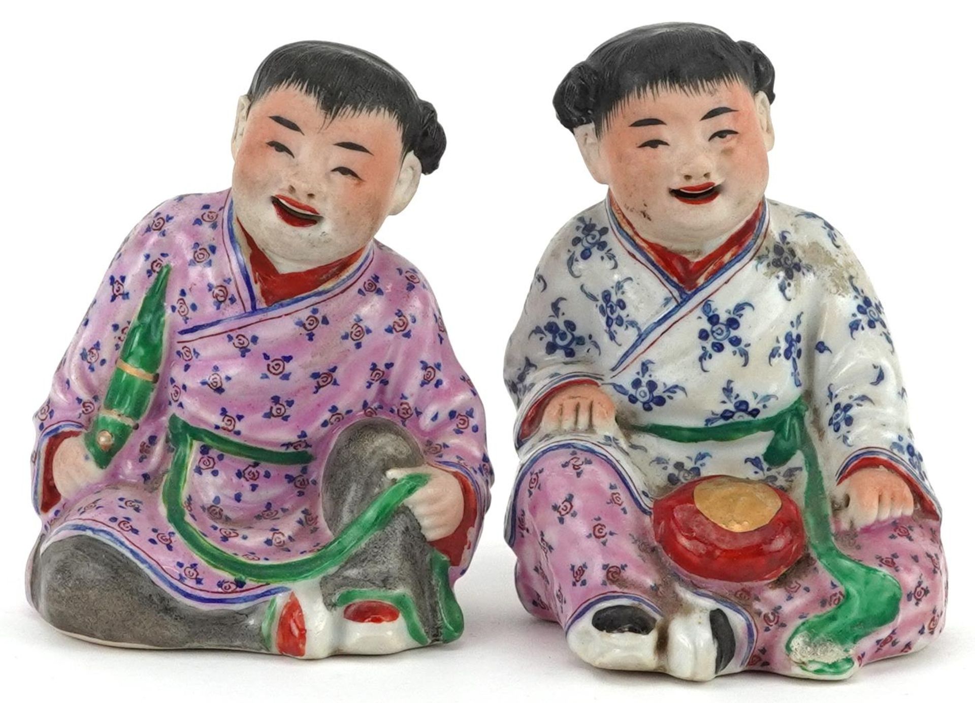 Pair of Chinese porcelain figures of children wearing robes, the largest 9.5cm high - Image 2 of 7