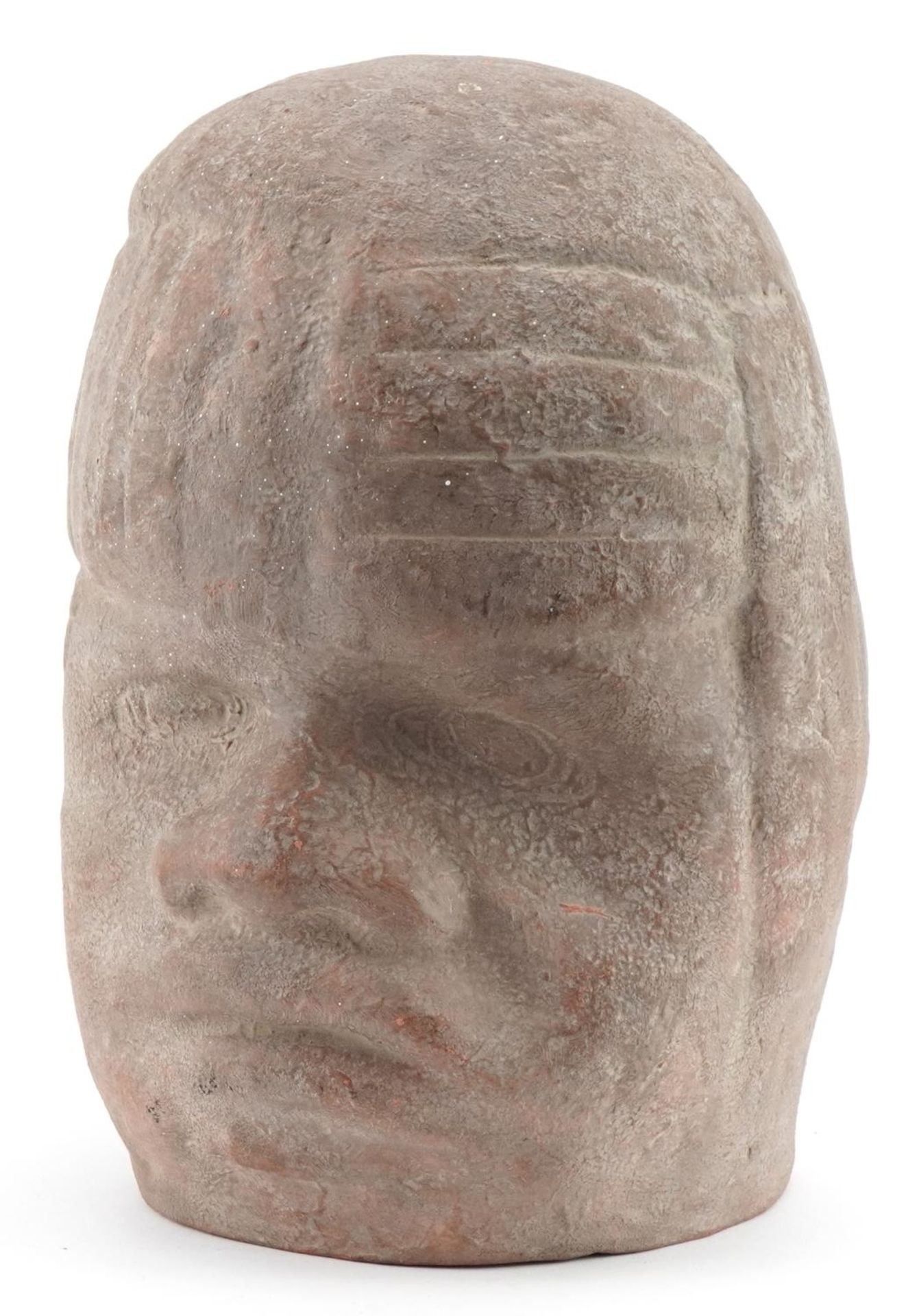 Mid century style Mexican terracotta head of a man, 26cm high