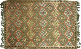 Rectangular Turkish Kilim green ground rug, 250cm x 155cm