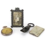 19th century and later sundry items including 800 grade silver pocket watch and horn whistle, the