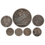 Victorian and later British coinage and a French fifty centimes, the British coins including Queen
