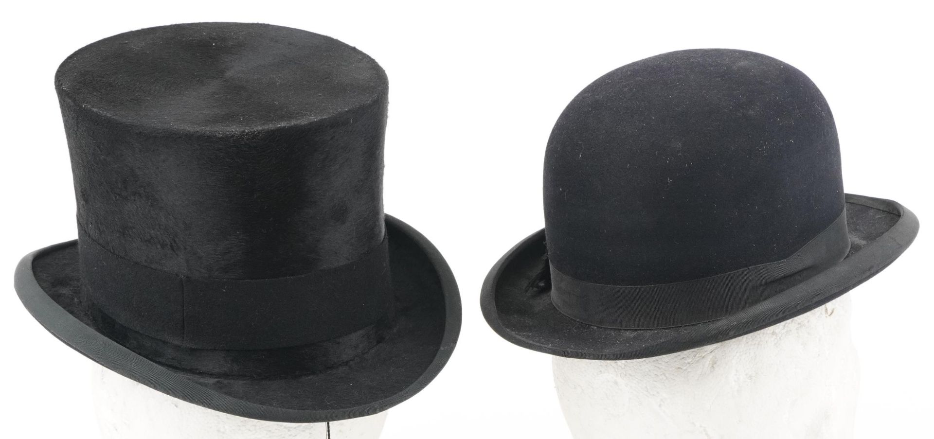 Early 20th century moleskin top hat by Lincoln Bennett & Co of Piccadilly London and a similar - Bild 2 aus 5