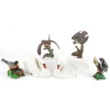 Collectable porcelain animals including two Lenox swans and Franklin Mint birds, the largest 26.