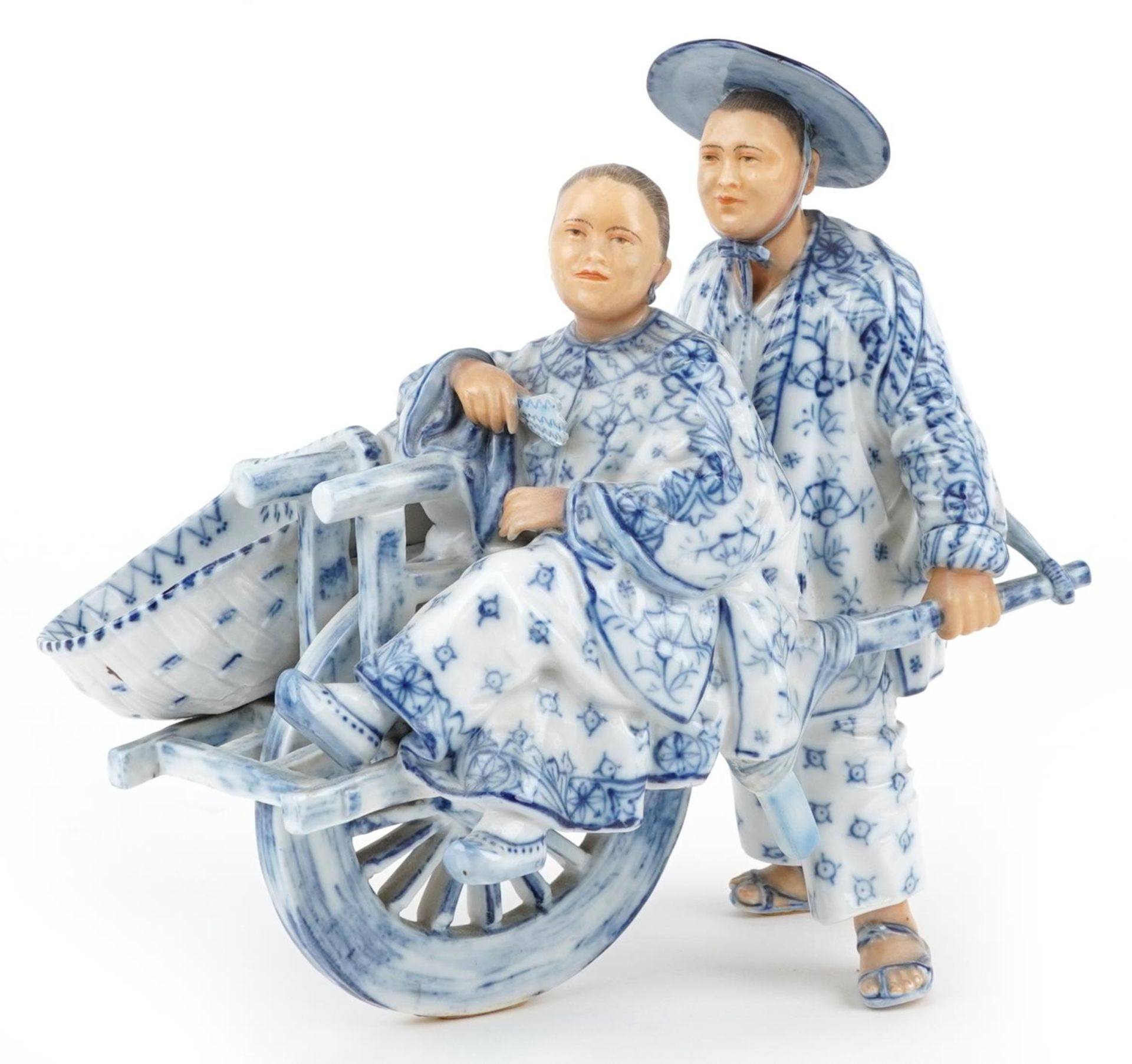 19th century European porcelain sweetmeat dish in the form of a Chinaman with rickshaw