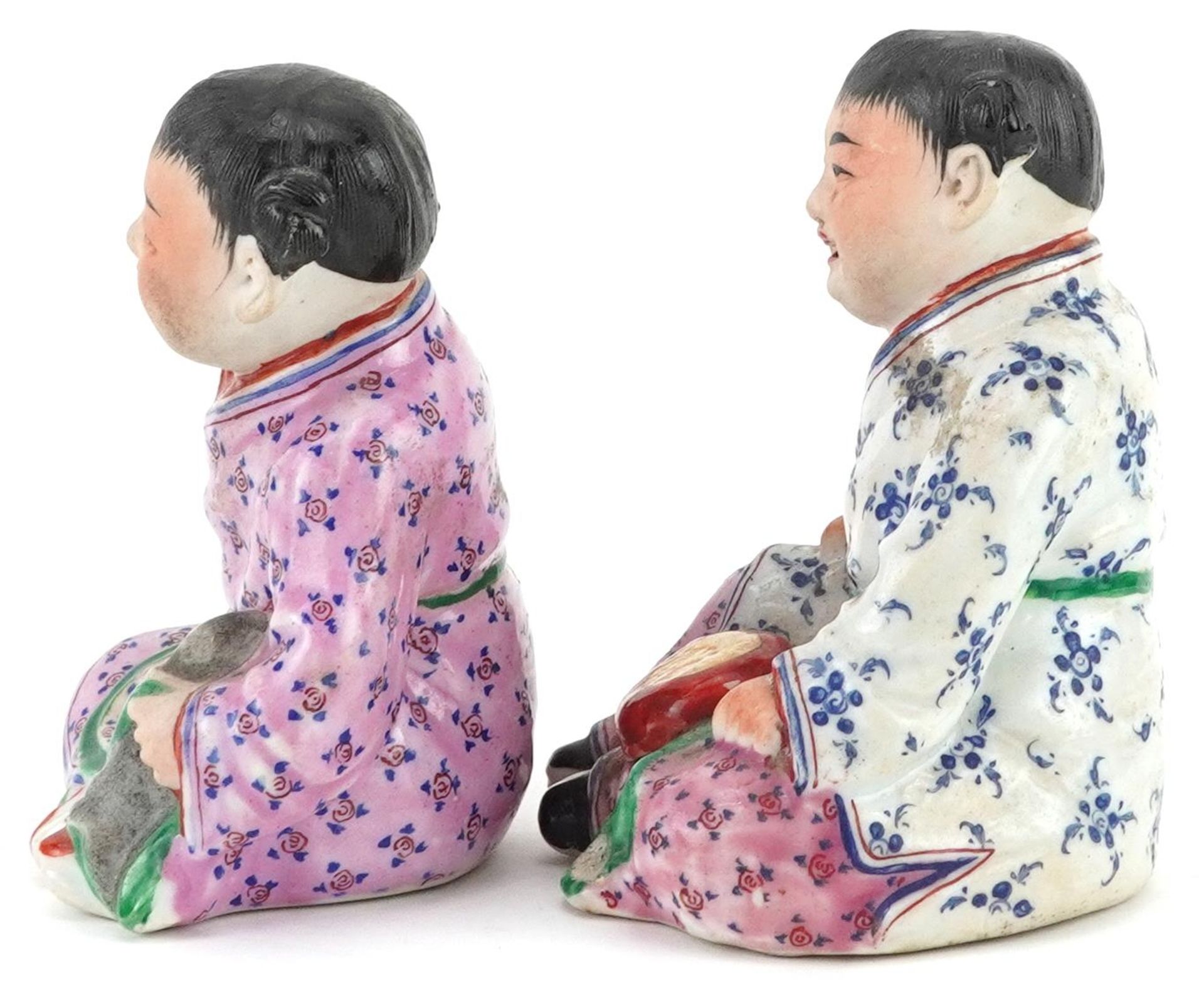 Pair of Chinese porcelain figures of children wearing robes, the largest 9.5cm high - Image 3 of 7
