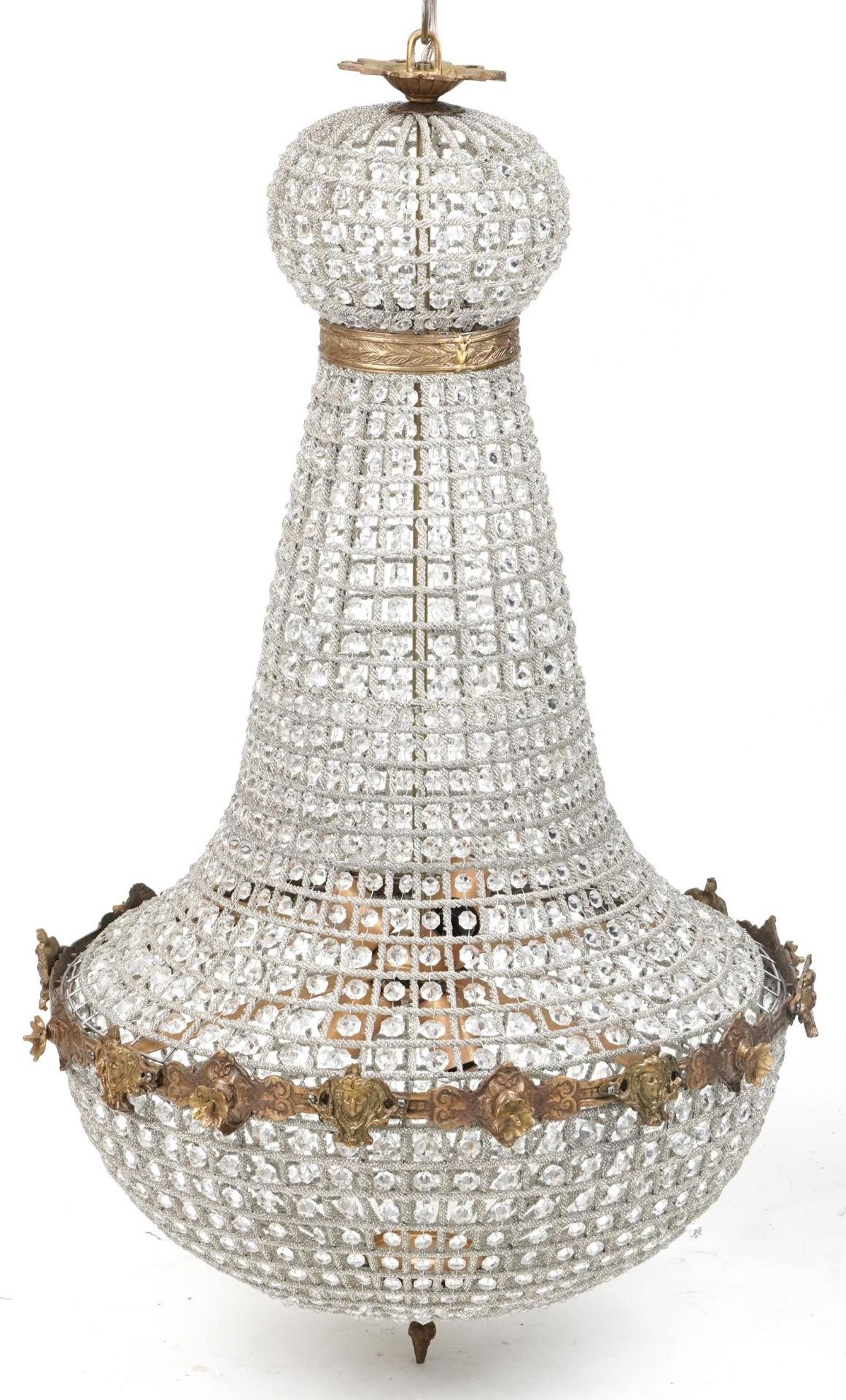 Large ornate chandelier with gilt brass mounts, approximately 115cm high x 60cm in diameter