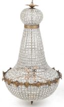 Large ornate chandelier with gilt brass mounts, approximately 115cm high x 60cm in diameter