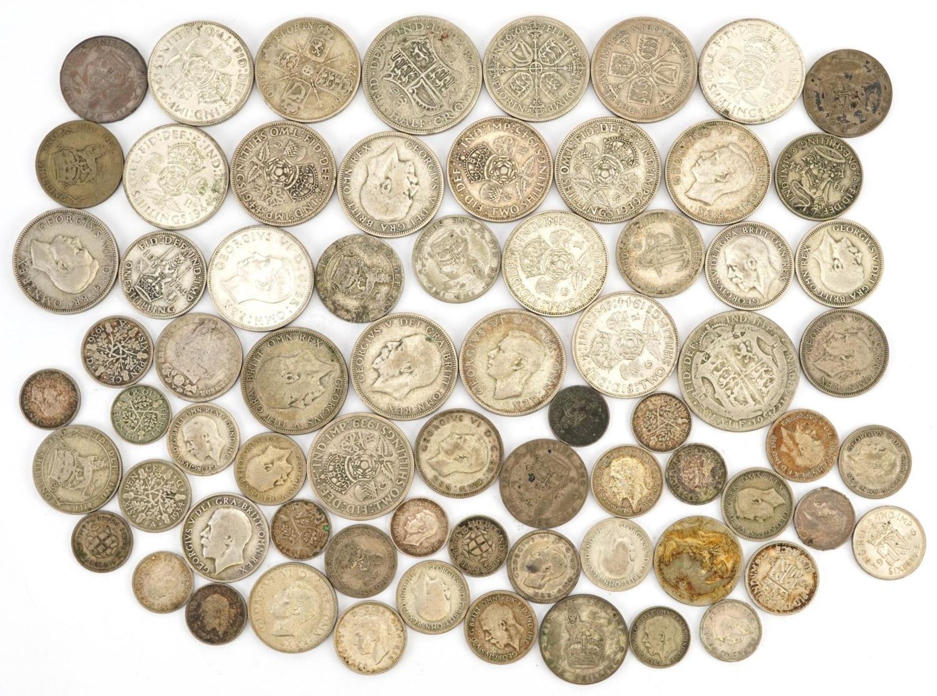 British pre decimal, pre 1947 coinage including half crowns and two shillings, 400g