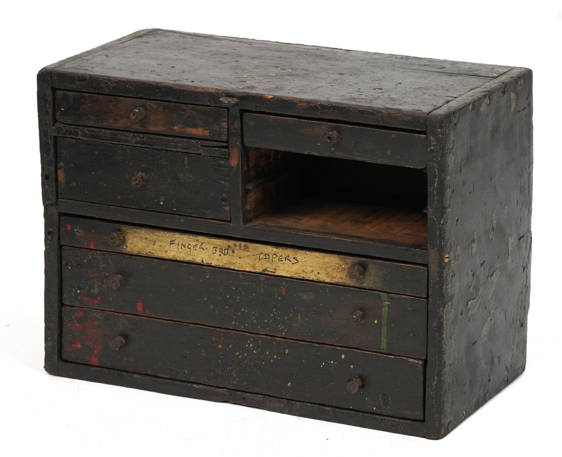 Early 20th cenutry painted pine tool chest fitted with an arrangement of six drawers, 37cm H x