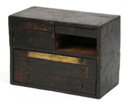 Early 20th cenutry painted pine tool chest fitted with an arrangement of six drawers, 37cm H x