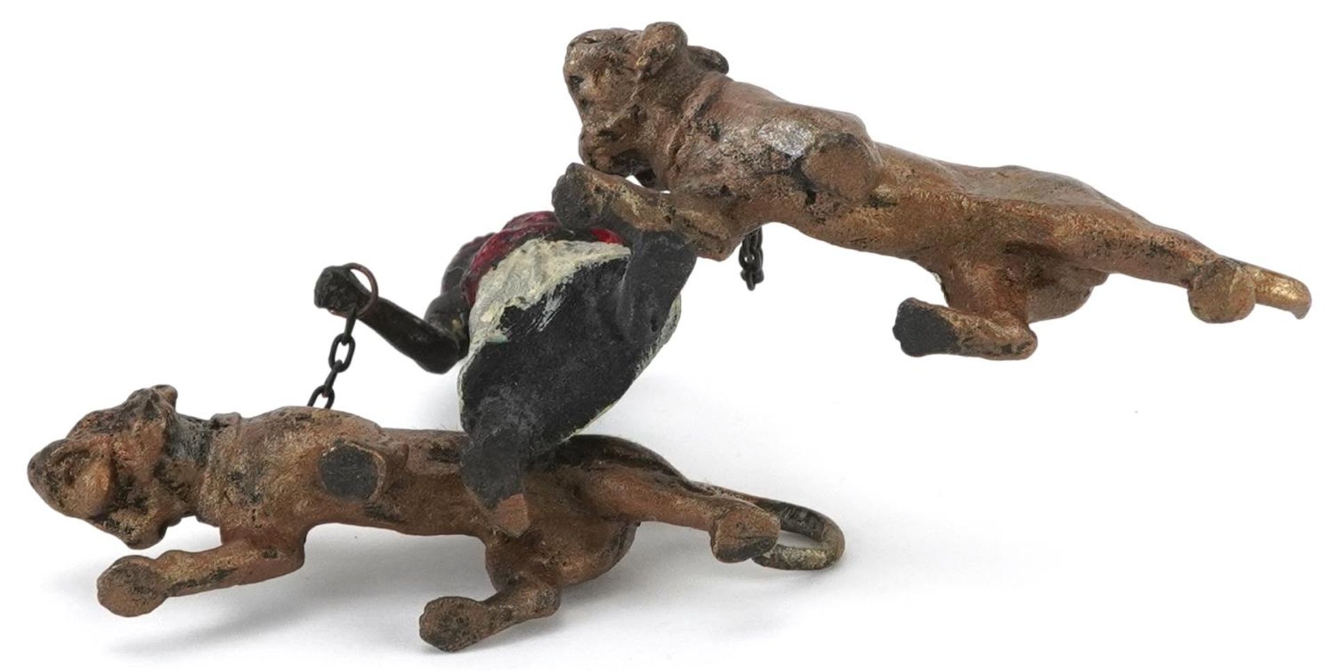 Austrian style cold painted bronze figure group of a tiger handler with two tigers, 10.5cm wide - Image 3 of 3