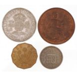 Four George VI 1937 coins comprising one penny, two shillings, threepence and sixpence