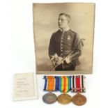 British military World War I three medal group with photograph of soldier in question, comprising