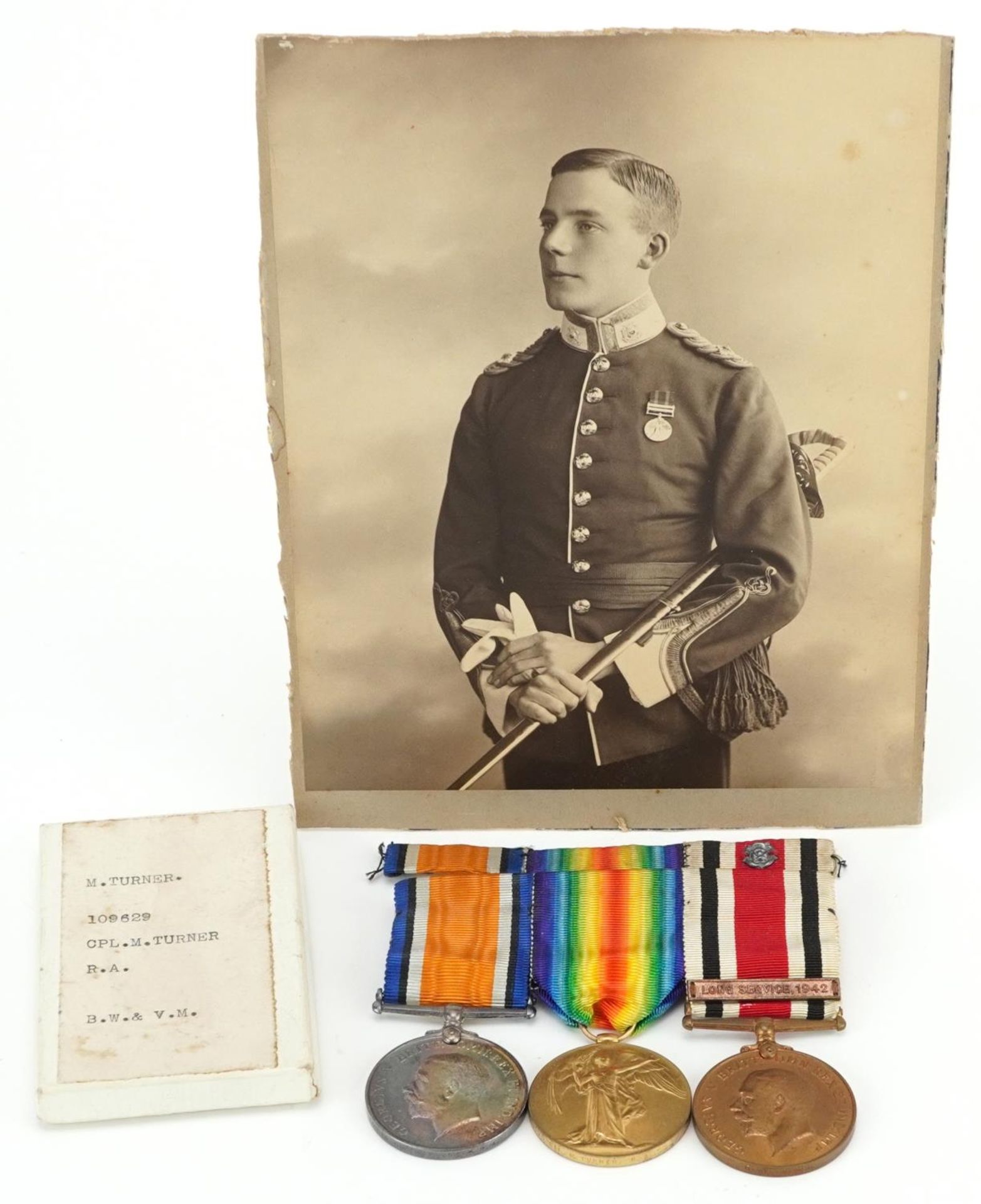British military World War I three medal group with photograph of soldier in question, comprising