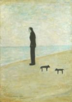 After Laurence Stephen Lowry - Man looking out to sea, print in colour with embossed watermark,