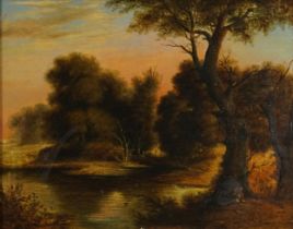 Attributed to Francois Grenier - Huntsman and fisherman beside a lake, antique oil on wood panel,