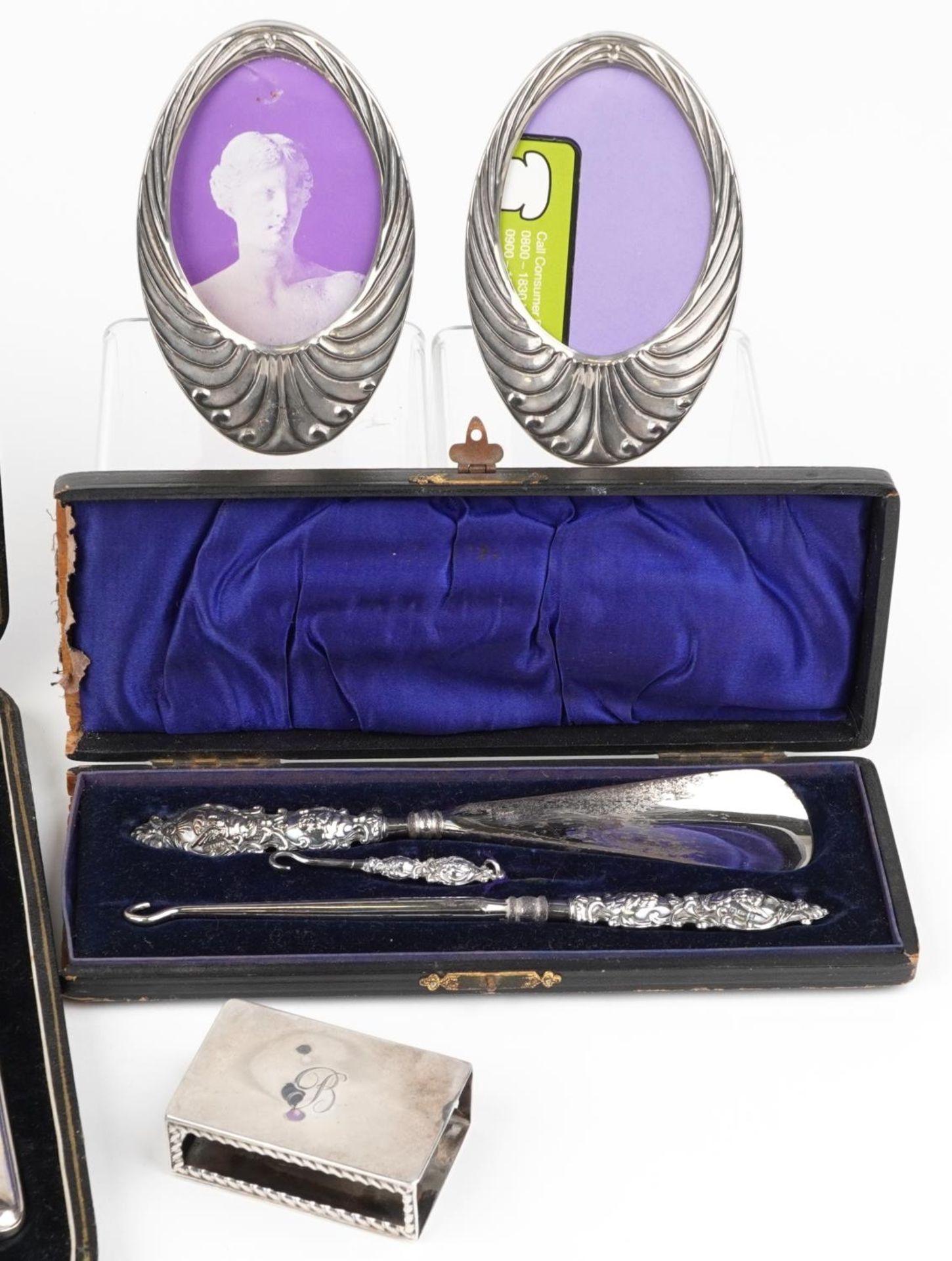 Antique and later silver and white metal sundry items including set of six silver handled knives and - Image 3 of 5