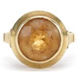 14ct gold citrine solitaire ring, the citrine approximately 10mm in diameter x 7.30mm deep