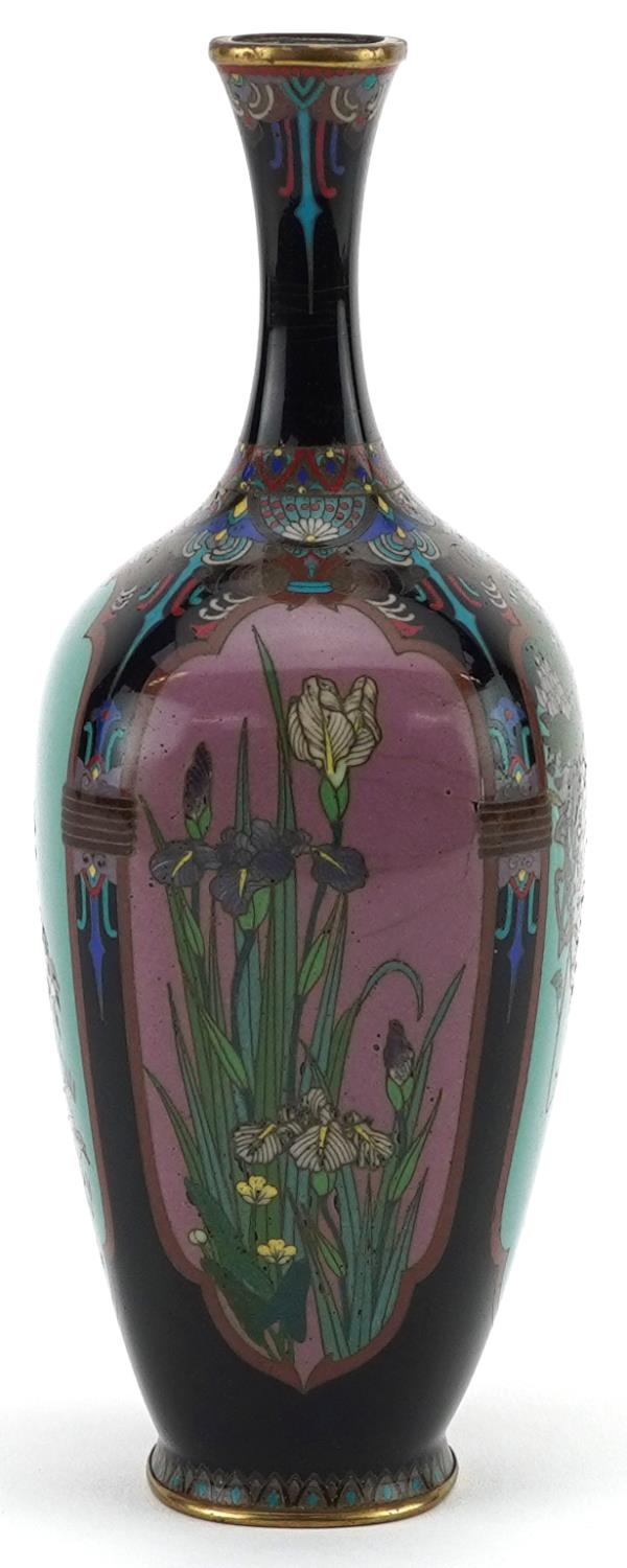 Japanese cloisonne vase enamelled with panels of birds and flowers, 15.5cm high - Image 3 of 7