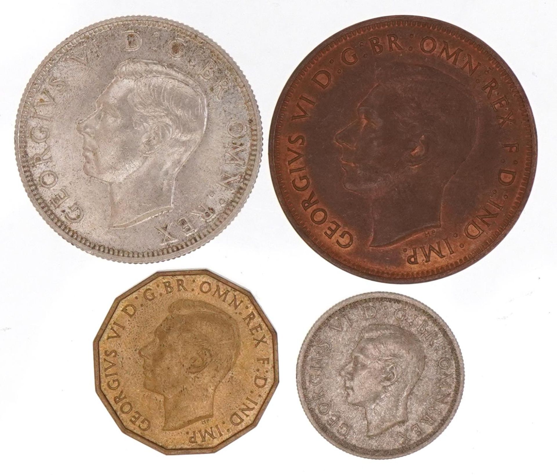 Four George VI 1937 coins comprising one penny, two shillings, threepence and sixpence - Image 2 of 2