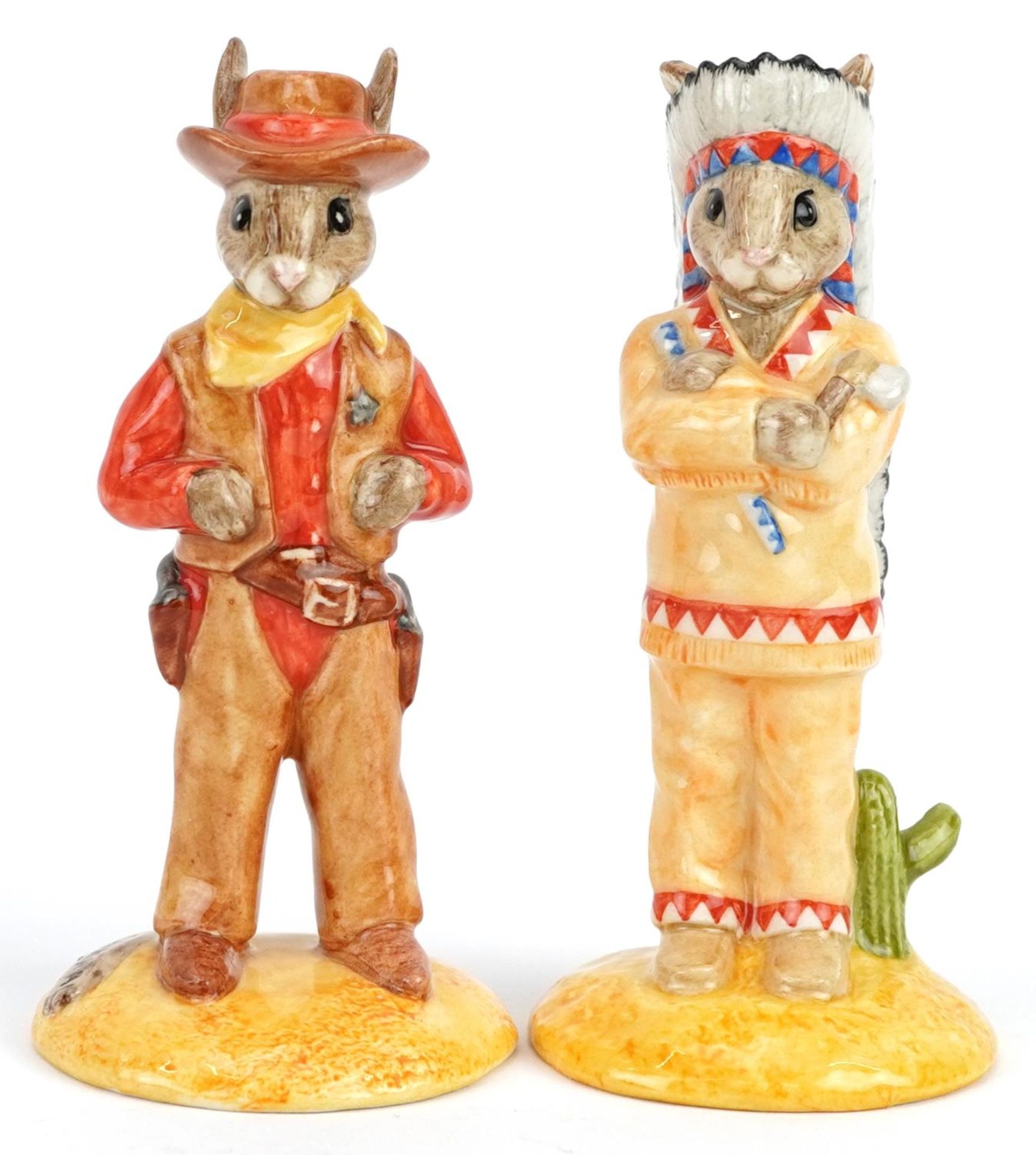 Pair of Royal Doulton Bunnykins figures comprising Indian Bunnykins DB202 and Cowboy Bunnykins