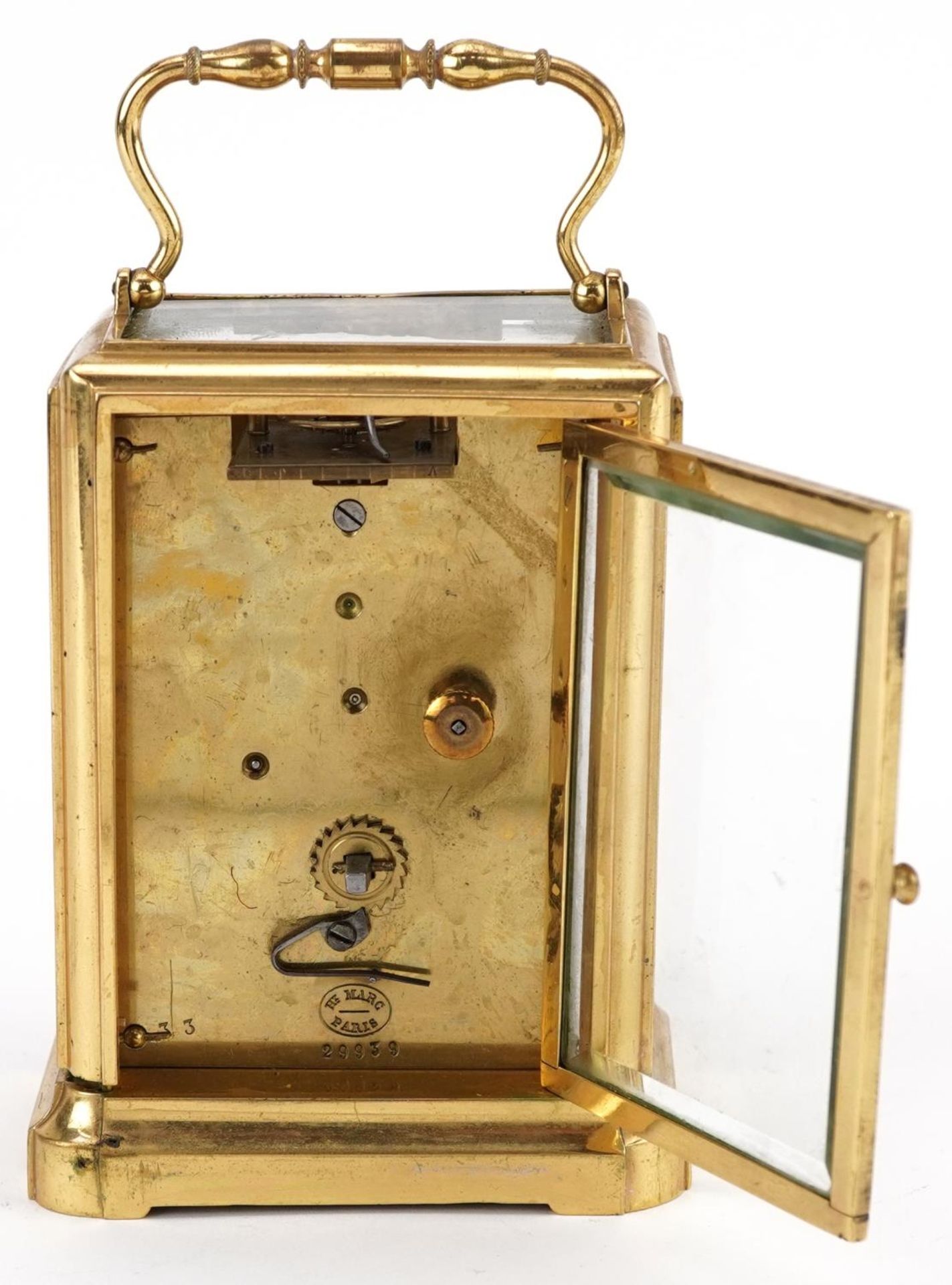 Henri Marc of Paris, 19th century French gilt brass carriage clock having enamelled dial with - Image 3 of 5