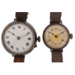 Gentlemen's military interest gunmetal manual wristwatch and a silver ladies manual wristwatch