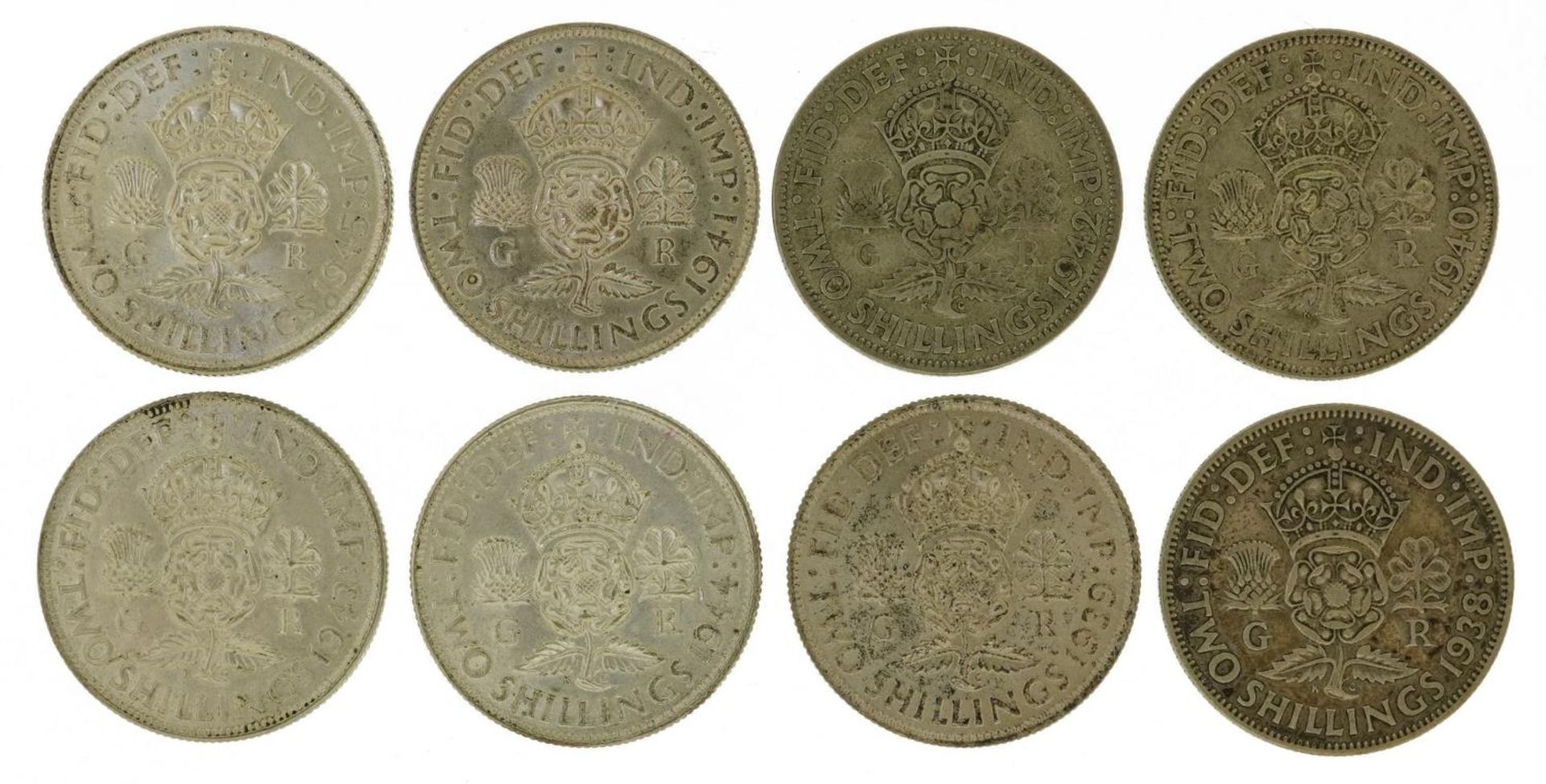 Eight George VI two shillings