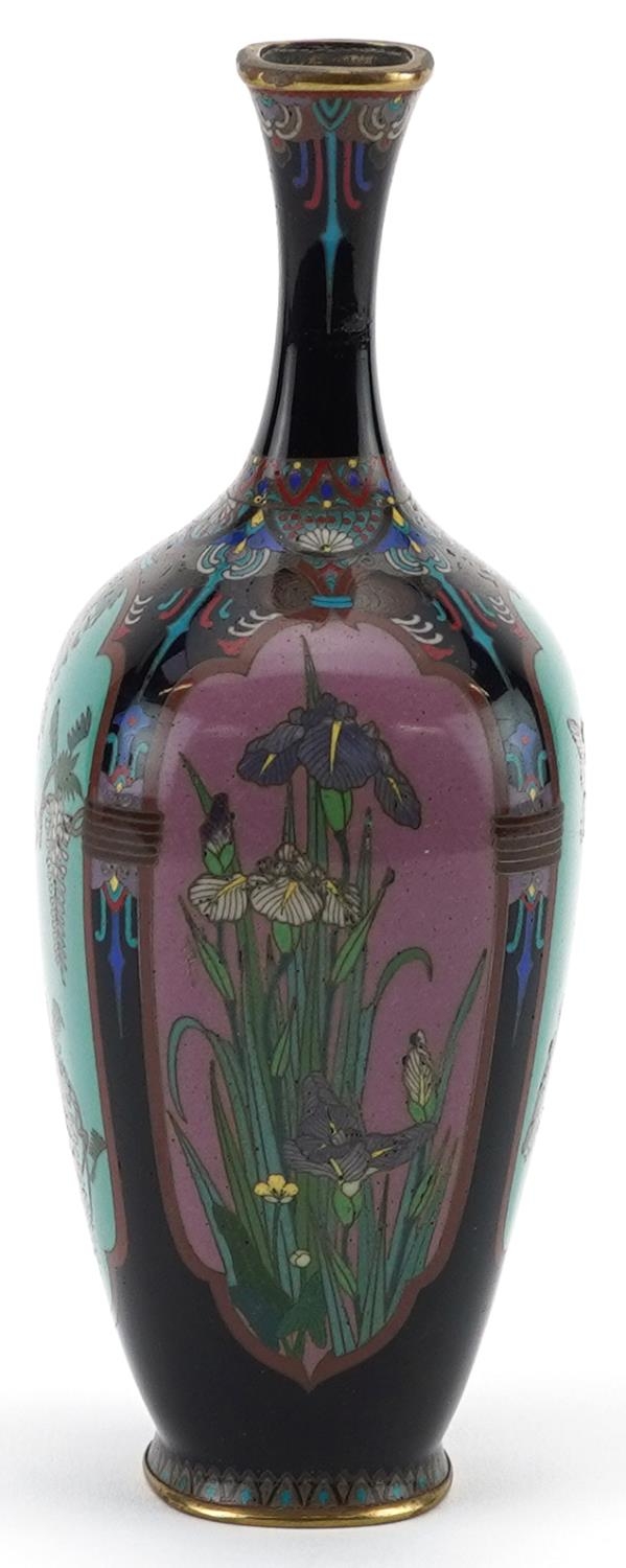 Japanese cloisonne vase enamelled with panels of birds and flowers, 15.5cm high - Image 5 of 7