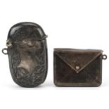 Edwardian silver floral engraved vesta and a stamp case in the form of an envelope, the largest
