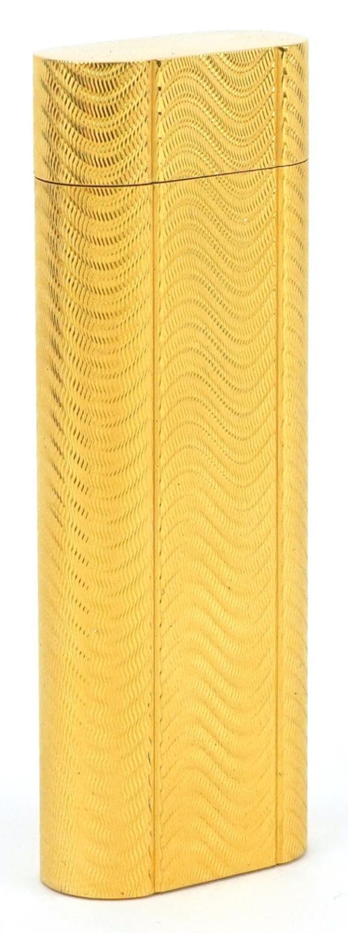Cartier, gold plated French engine turned pocket lighter with box numbered D24339, 7cm high - Image 2 of 4