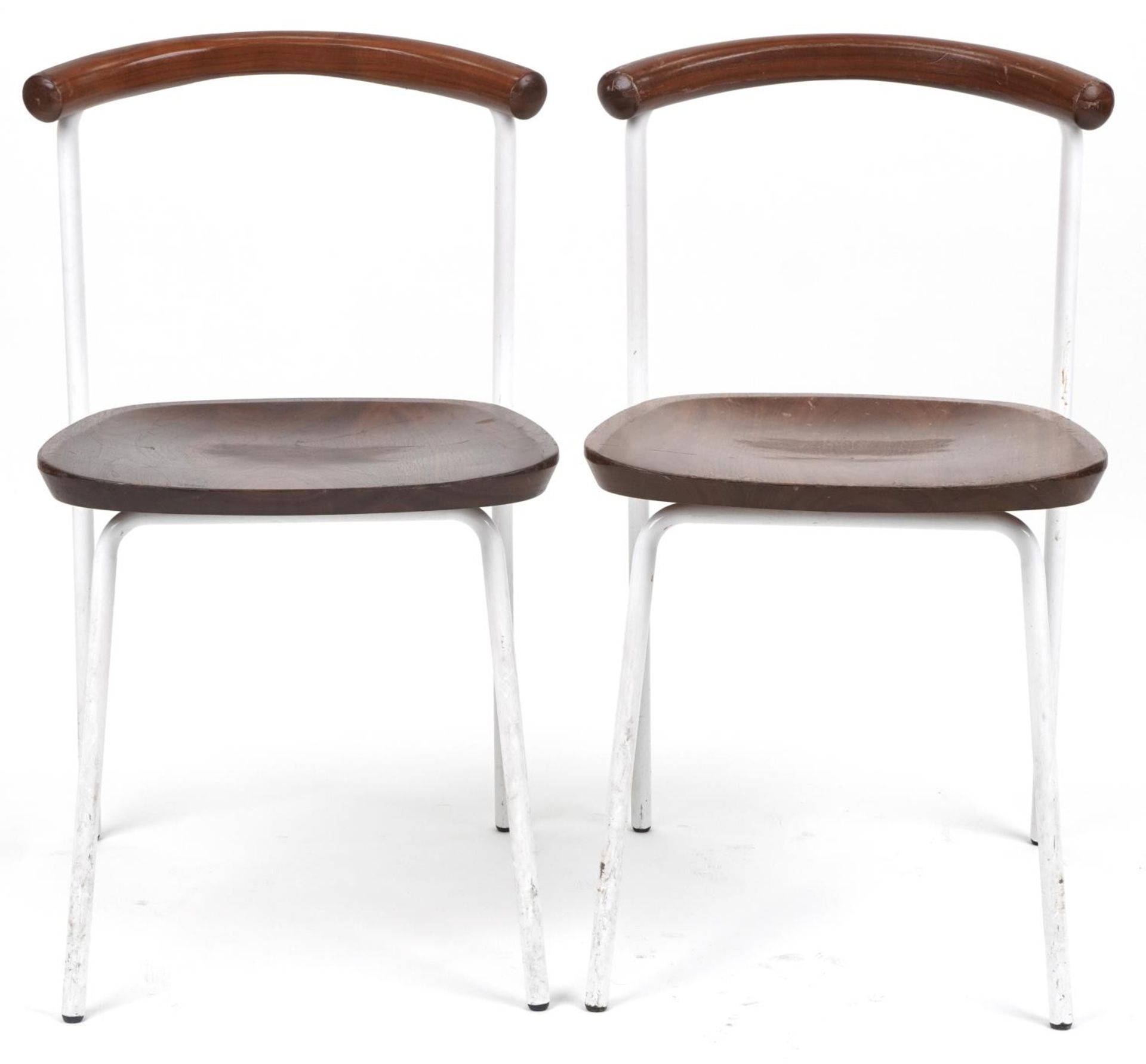 Manner of Calligaris, pair of contemporary metal framed hardwood bistro chairs, 75cm high - Image 2 of 4