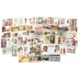 Collection of predominantly comical and greetings postcards including military interest sweetheart