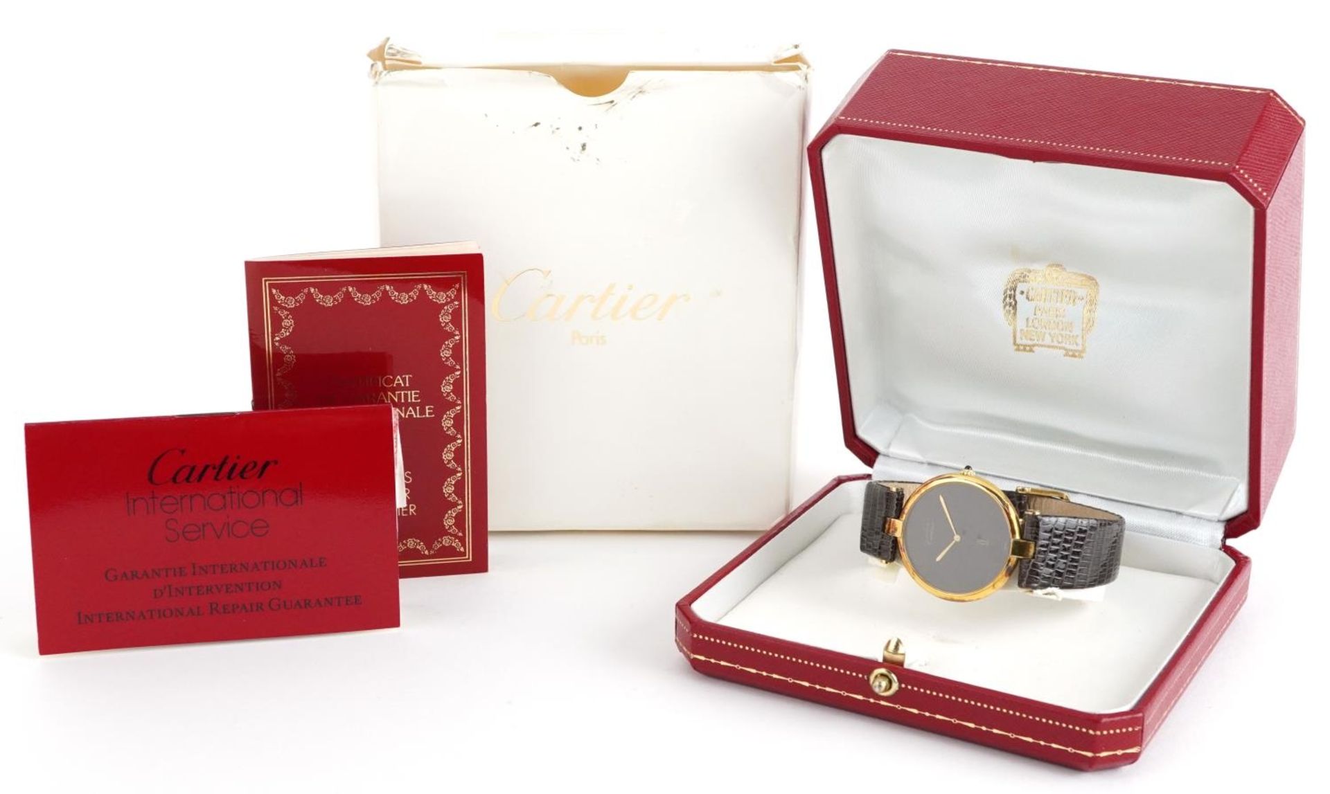 Cartier, ladies silver gilt Must de Cartier wristwatch having a burgundy dial with box and - Bild 6 aus 6
