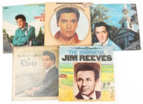 Four Elvis Presley vinyl LP records and Jim Reeves Immortal box set