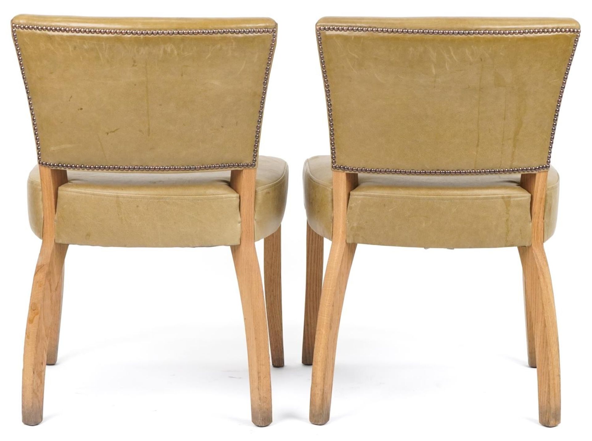Wych Wood Design, pair of contemporary light oak chairs with green leather upholstery, 87cm high - Image 4 of 5