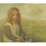 Hannah Clarke Preston MacGoun 1908 - Portrait of a young girl holding a daisy chain, Scottish school