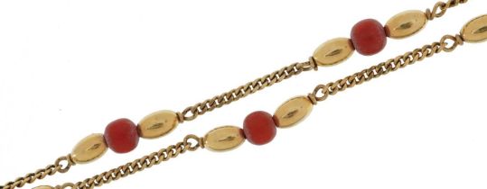 9ct gold coral bead necklace, 48cm in length, 8.4g