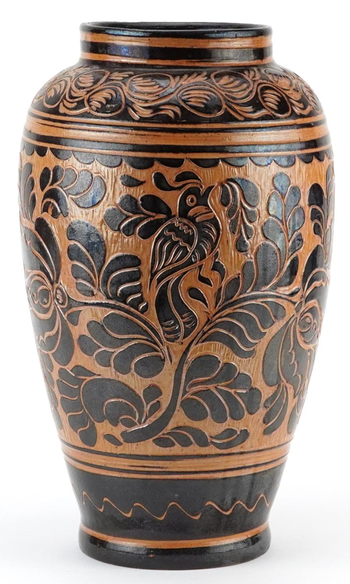 Large European porcelain vase incised with a stylised bird amongst foliage, incised Kiss Mihhly - Image 2 of 3