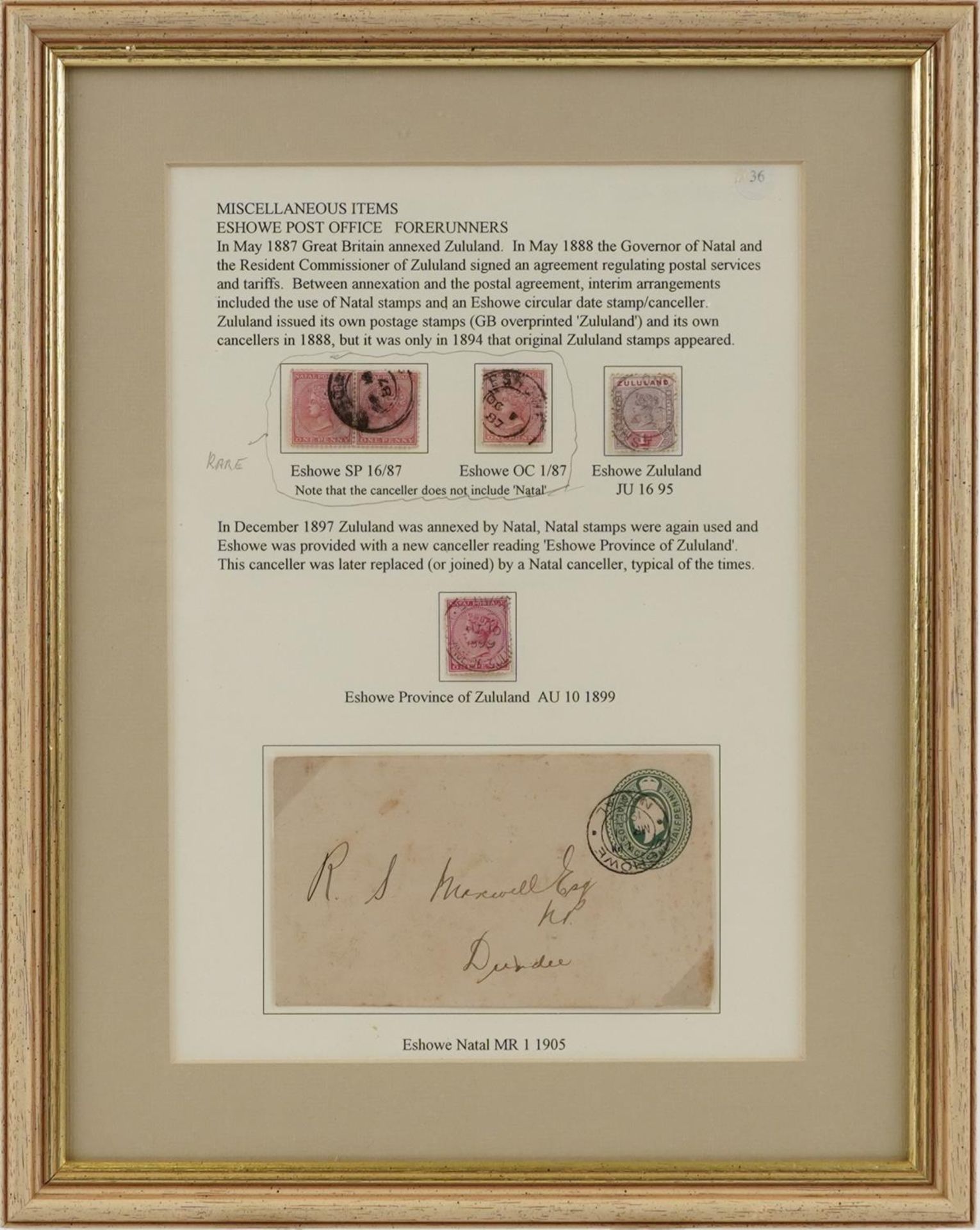Victorian Natal and Zululand stamps and a cover housed in a framed, glazed display including a block - Image 2 of 5