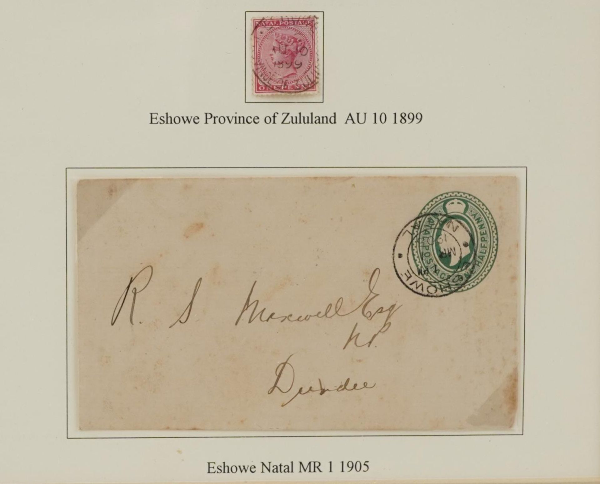 Victorian Natal and Zululand stamps and a cover housed in a framed, glazed display including a block - Image 4 of 5