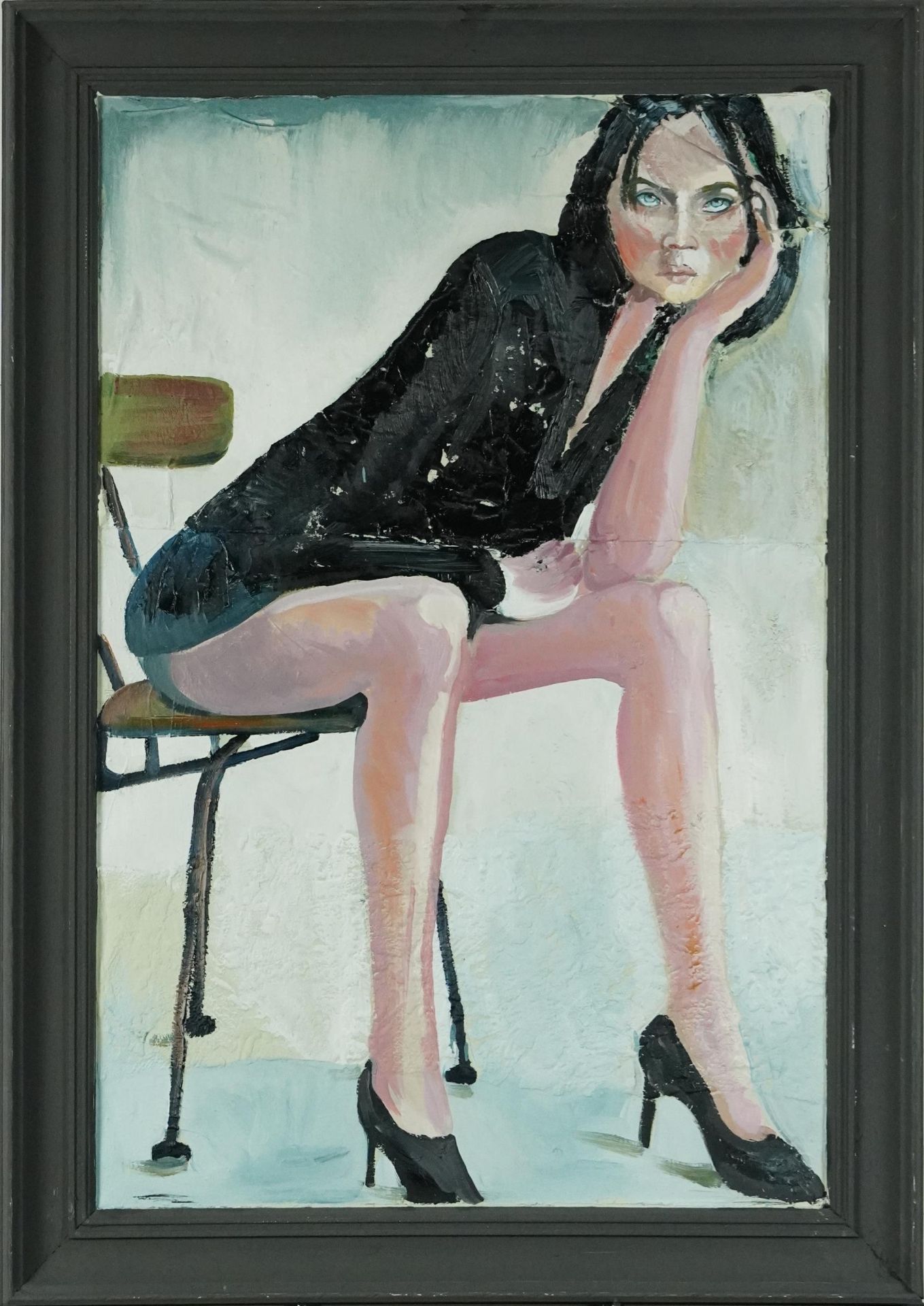 Clive Fredriksson - Scantily dressed female with black heels, oil and mixed media on canvas, framed, - Bild 2 aus 3